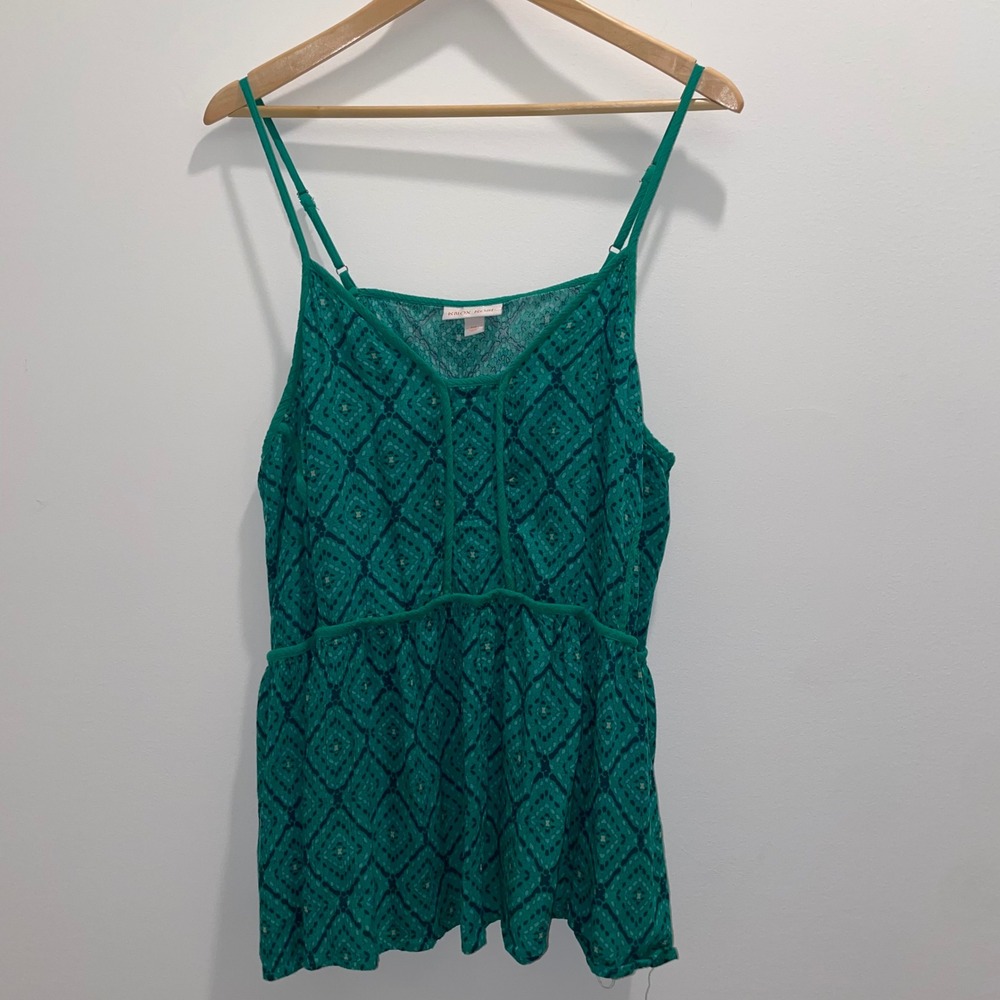Knox Rose Womens XXL Green Geometric Diamond Print Lace Trim Empire Waist Cami